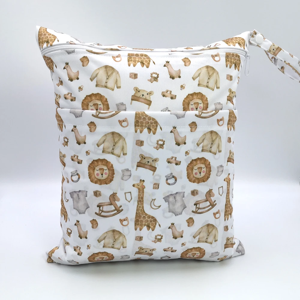 New pattern diaper bags waterproof and moisture proof double zipper design dry wet separation baby carrier bags thumbnail 2