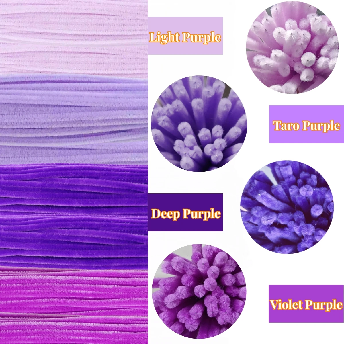 200PCS  Purple Series Pipe Cleaners, Purple Pipe Cleaners Chenille Stem,   Pipe Cleaners Craft Supplies for DIY Arts Crafts thumbnail 2