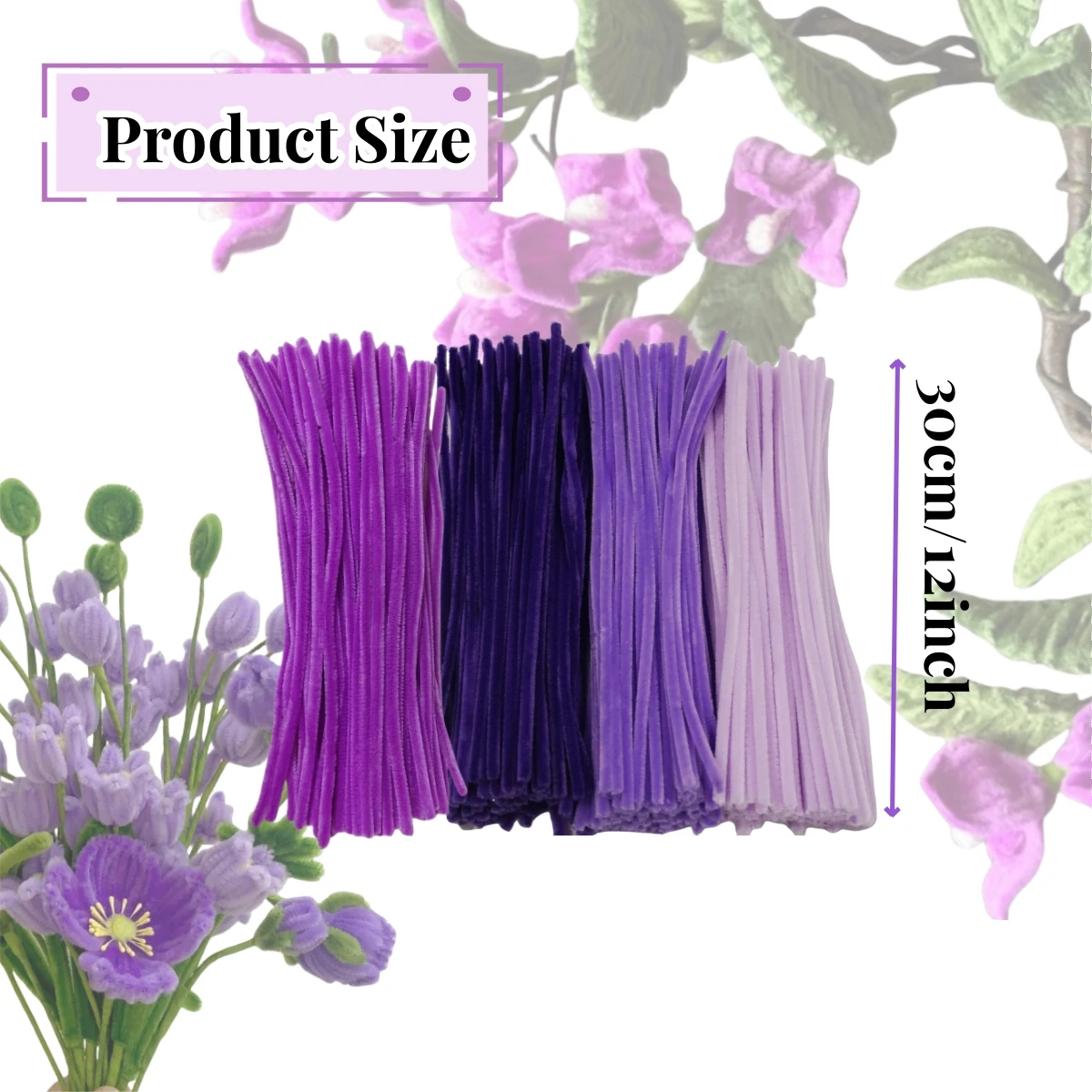 200PCS  Purple Series Pipe Cleaners, Purple Pipe Cleaners Chenille Stem,   Pipe Cleaners Craft Supplies for DIY Arts Crafts thumbnail 6