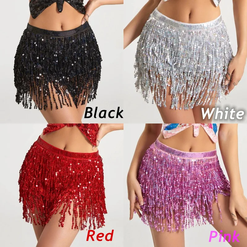 Belly Dance Layer Sequins Skirt Tassel Chain Belts Wrap Party Club Indian Latin Hula Dancer Dress Performance Hip Waist Scarf thumbnail 3
