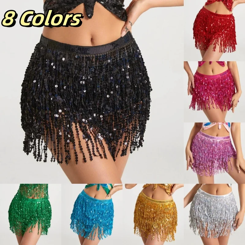 Belly Dance Layer Sequins Skirt Tassel Chain Belts Wrap Party Club Indian Latin Hula Dancer Dress Performance Hip Waist Scarf thumbnail 2
