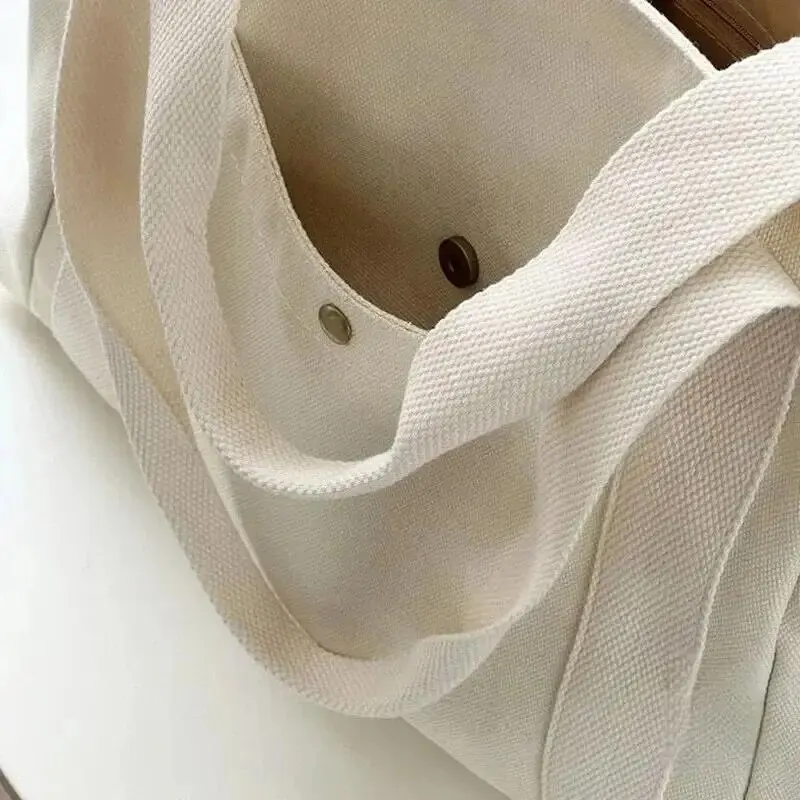 Canvas Women's Shoulder Bag Large Capacity Multiple Outer Pocket Zipper Tote Bag Student Handbag Shopping thumbnail 2