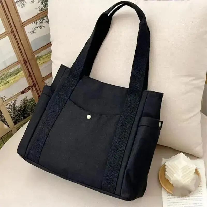 Canvas Women's Shoulder Bag Large Capacity Multiple Outer Pocket Zipper Tote Bag Student Handbag Shopping thumbnail 5