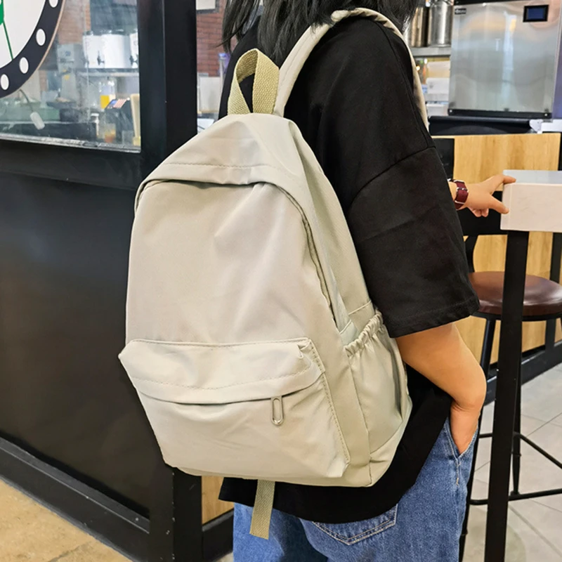 Women Schoolbag Waterproof Large Capacity School Backpack Smooth Zipper Solid Color Teens Girl Casual Daypack Bag Student Supply thumbnail 4
