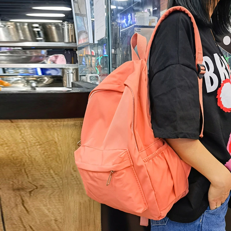 Women Schoolbag Waterproof Large Capacity School Backpack Smooth Zipper Solid Color Teens Girl Casual Daypack Bag Student Supply thumbnail 3