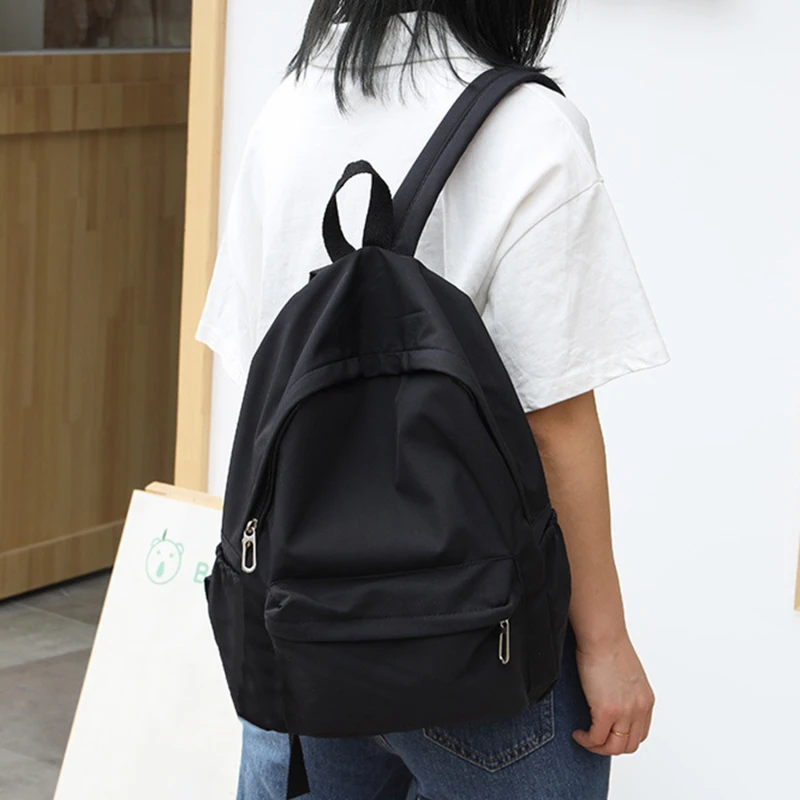 Women Schoolbag Waterproof Large Capacity School Backpack Smooth Zipper Solid Color Teens Girl Casual Daypack Bag Student Supply thumbnail 5