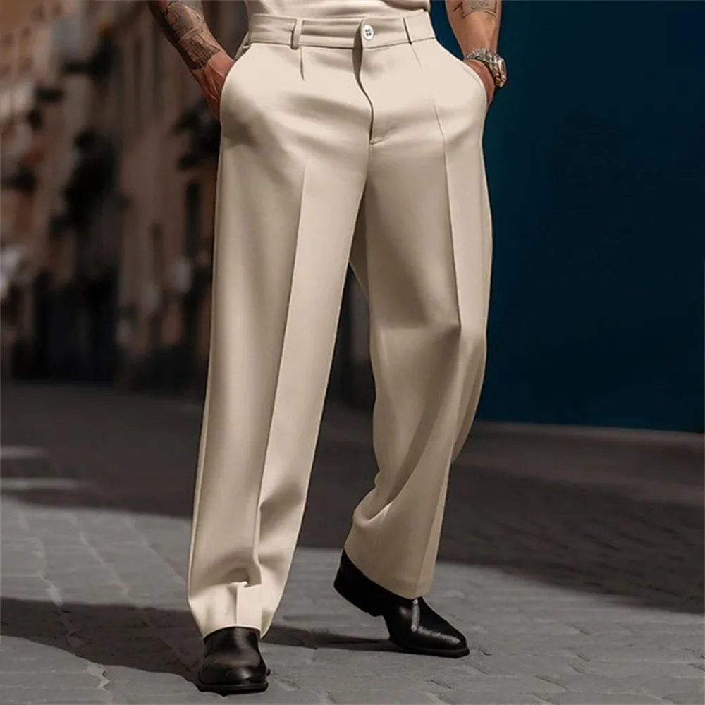 Mens Casual High-Waisted Loose Suit Pants 2024 New Business Versatile Comfortable Retro Solid Color Breathable Trousers For Men thumbnail 4