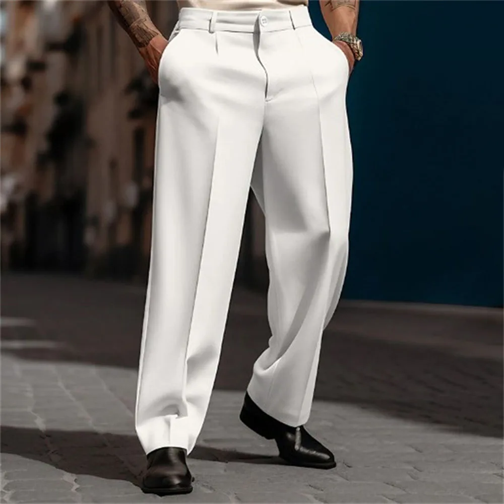 Mens Casual High-Waisted Loose Suit Pants 2024 New Business Versatile Comfortable Retro Solid Color Breathable Trousers For Men thumbnail 2