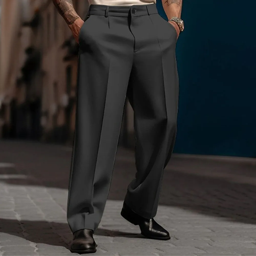 Mens Casual High-Waisted Loose Suit Pants 2024 New Business Versatile Comfortable Retro Solid Color Breathable Trousers For Men thumbnail 3