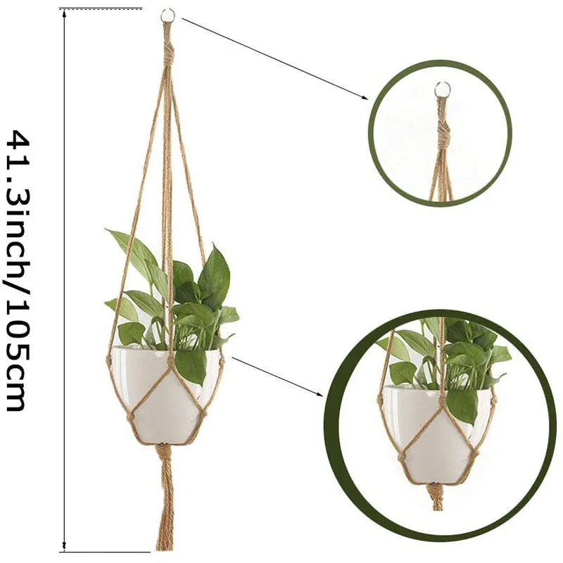 1/6PCS Macrame Plant Hanger Vintage Rope Basket Outdoor Pot Holder Flower Garden Plant Hanger Indoor Wall Hanging Plant Pot thumbnail 6