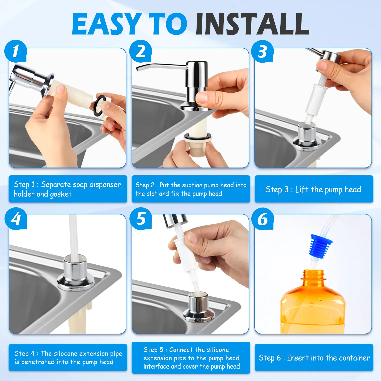 Kitchen Sink Liquid Soap Dispenser Pump Stainless Steel 350ML 500ML Liquid Soap Bottle Sink Mount Hand Pressure Soap Dispenser thumbnail 6