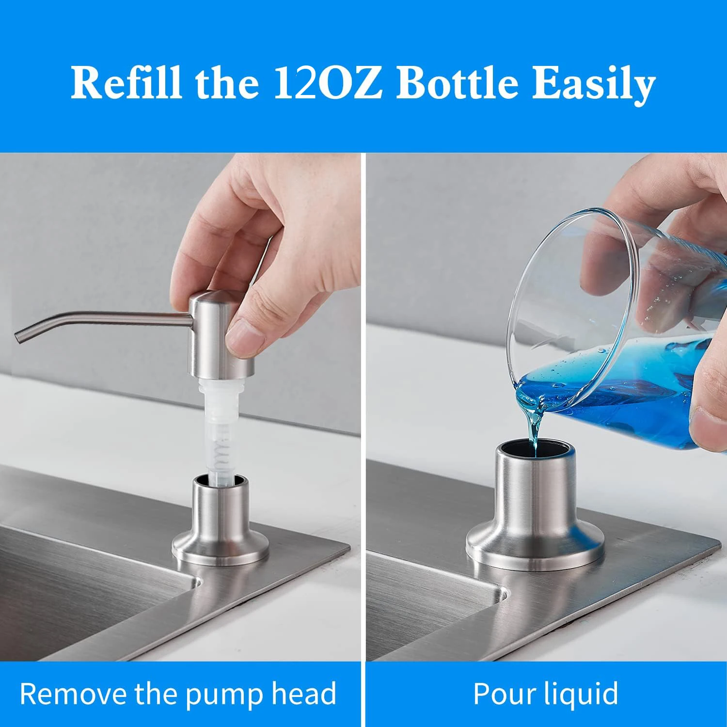 Kitchen Sink Liquid Soap Dispenser Pump Stainless Steel 350ML 500ML Liquid Soap Bottle Sink Mount Hand Pressure Soap Dispenser thumbnail 4