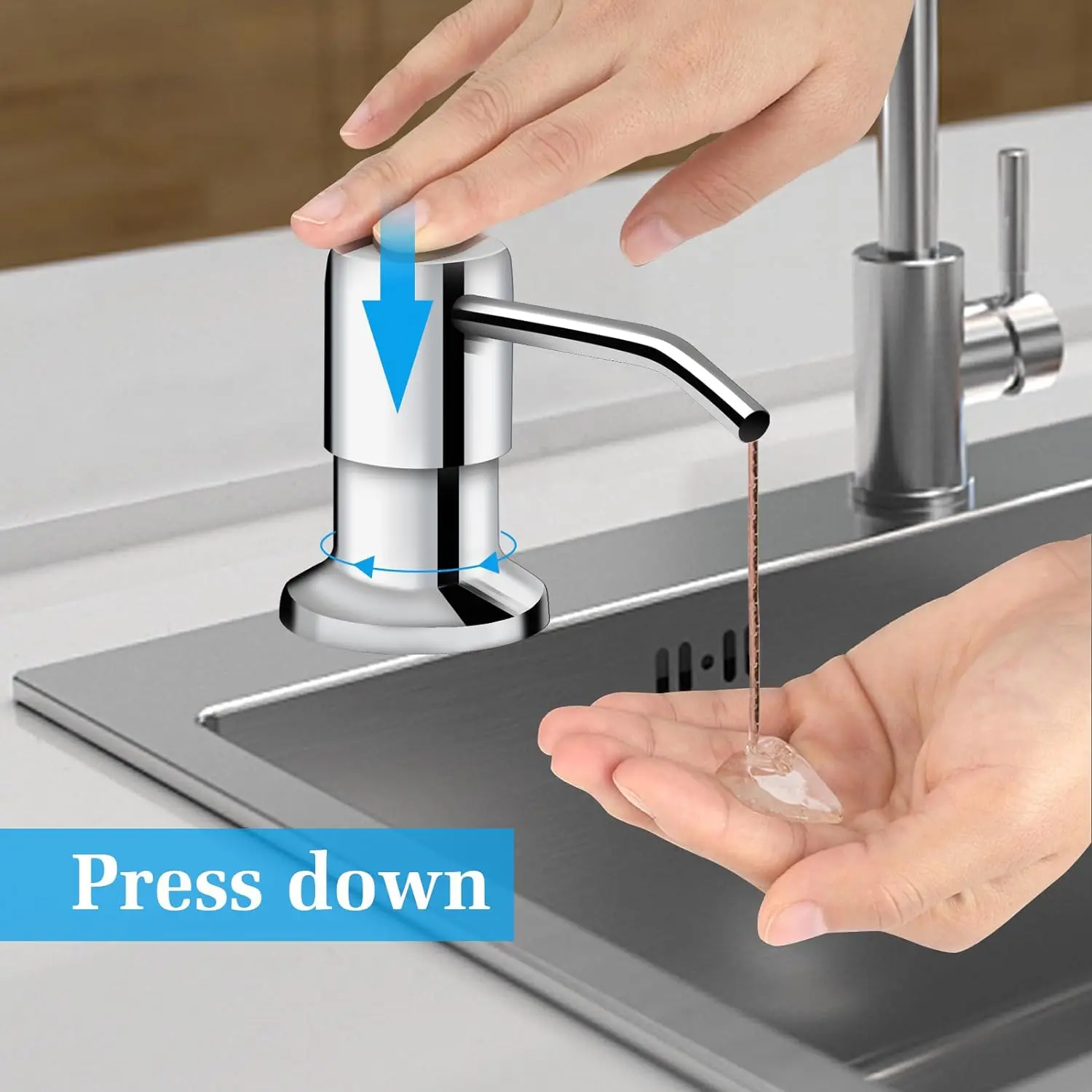 Kitchen Sink Liquid Soap Dispenser Pump Stainless Steel 350ML 500ML Liquid Soap Bottle Sink Mount Hand Pressure Soap Dispenser thumbnail 3