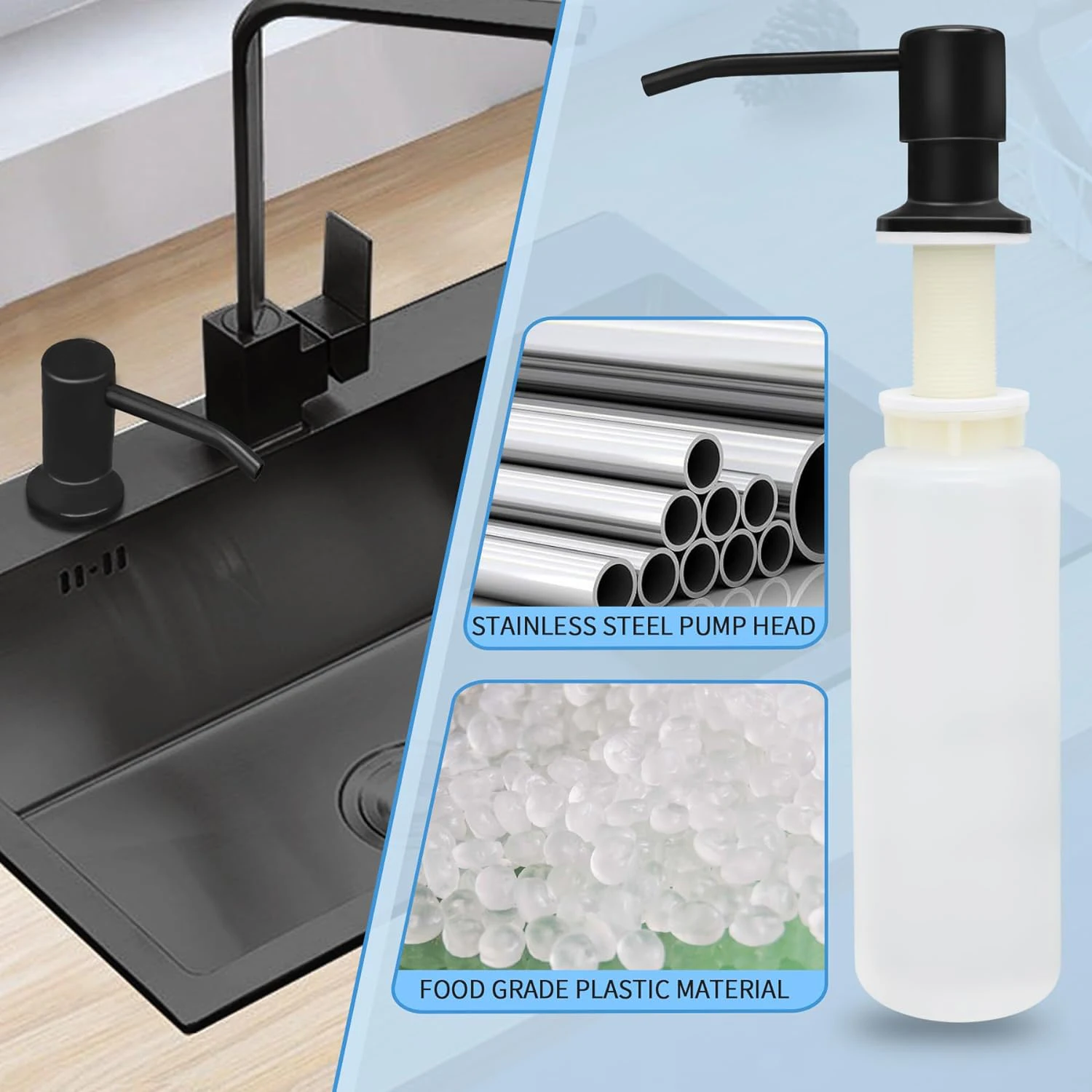Kitchen Sink Liquid Soap Dispenser Pump Stainless Steel 350ML 500ML Liquid Soap Bottle Sink Mount Hand Pressure Soap Dispenser thumbnail 2