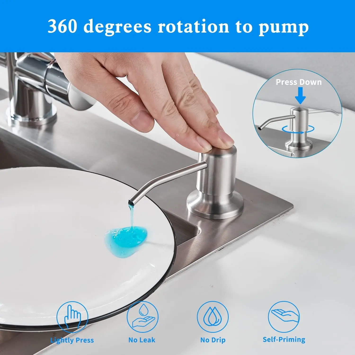 Kitchen Sink Liquid Soap Dispenser Pump Stainless Steel 350ML 500ML Liquid Soap Bottle Sink Mount Hand Pressure Soap Dispenser thumbnail 5