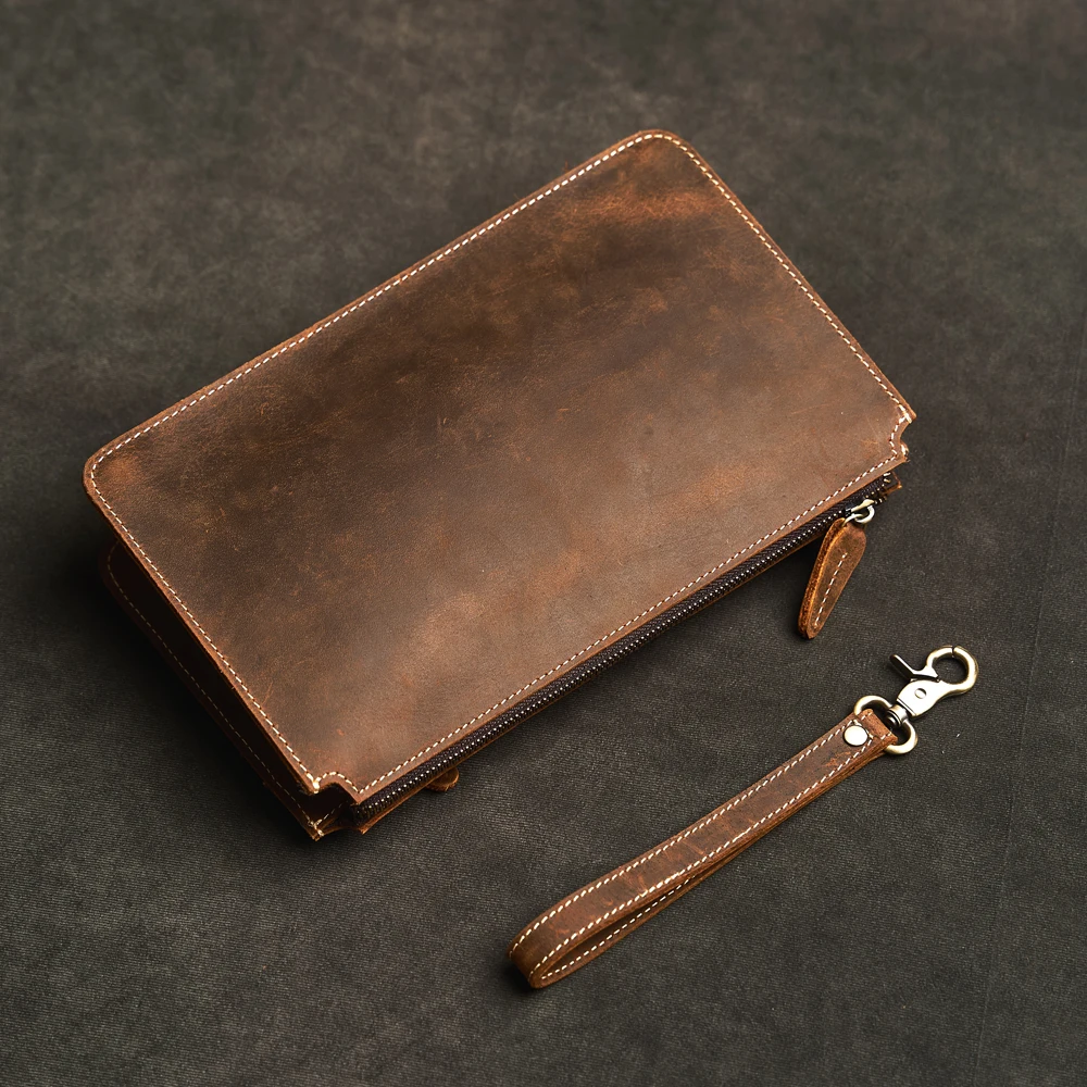 Men Genuine Leather Clutch Bag Cowhide Large Capacity Men Wallets Cell Phone Pocket Passcard Pocket High Quality Wallet For Men thumbnail 4