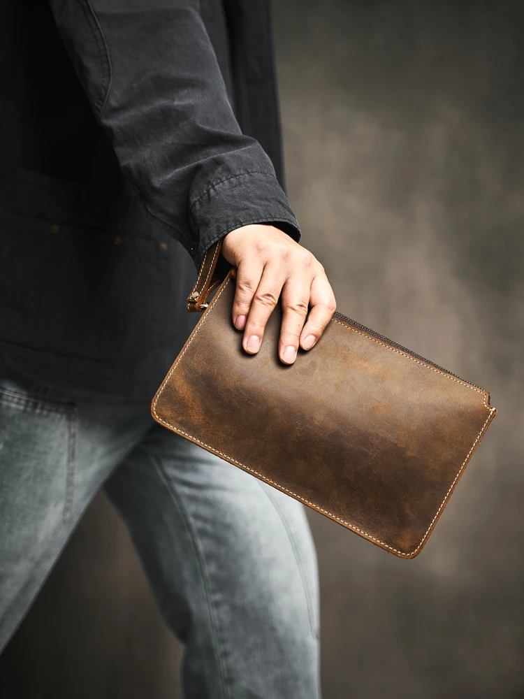 Men Genuine Leather Clutch Bag Cowhide Large Capacity Men Wallets Cell Phone Pocket Passcard Pocket High Quality Wallet For Men thumbnail 5