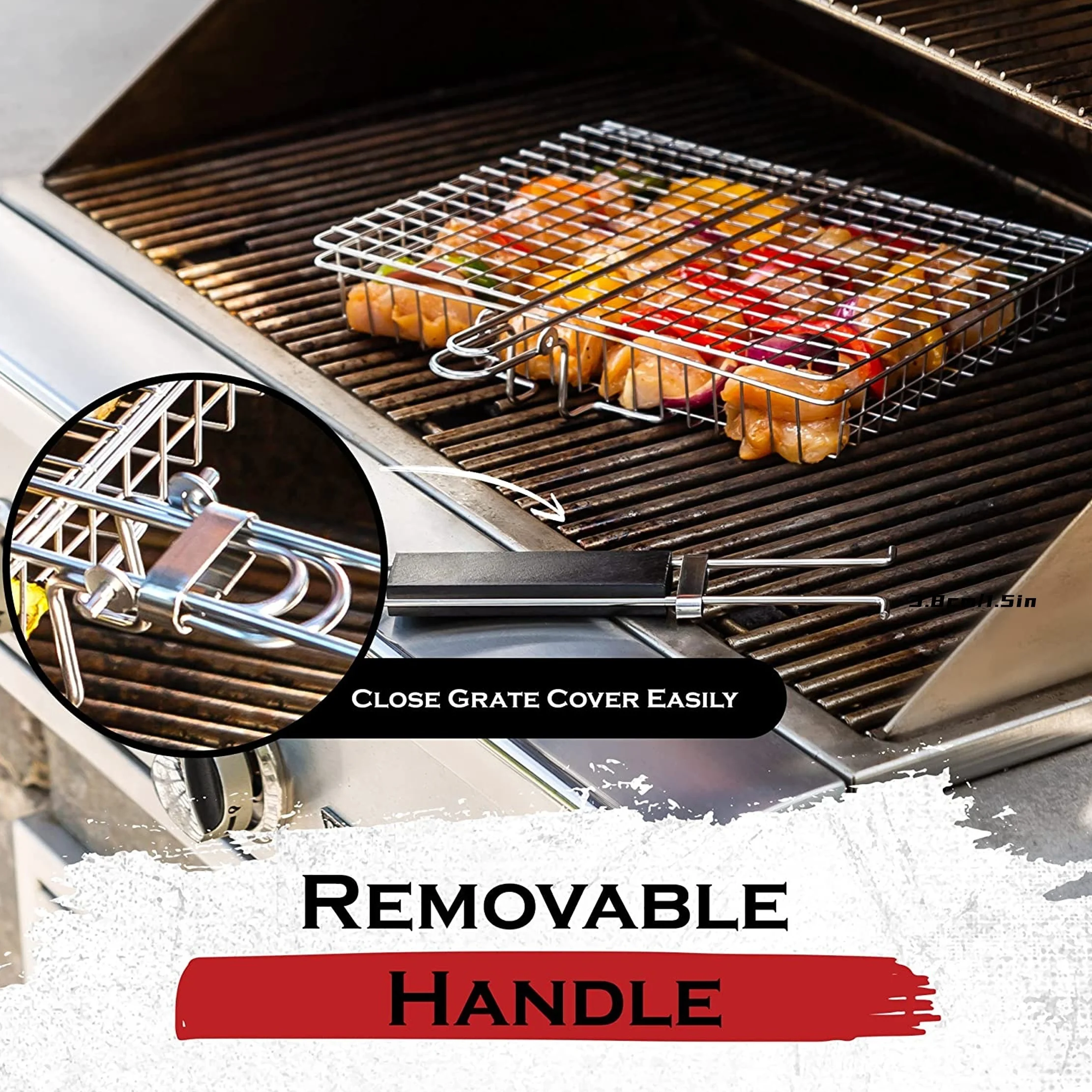 Stainless Steel Foldable And Thickened Barbecue Net Rack With Large Capacity For Grilling Chicken BBQ Grilling Basket WithHandle thumbnail 5