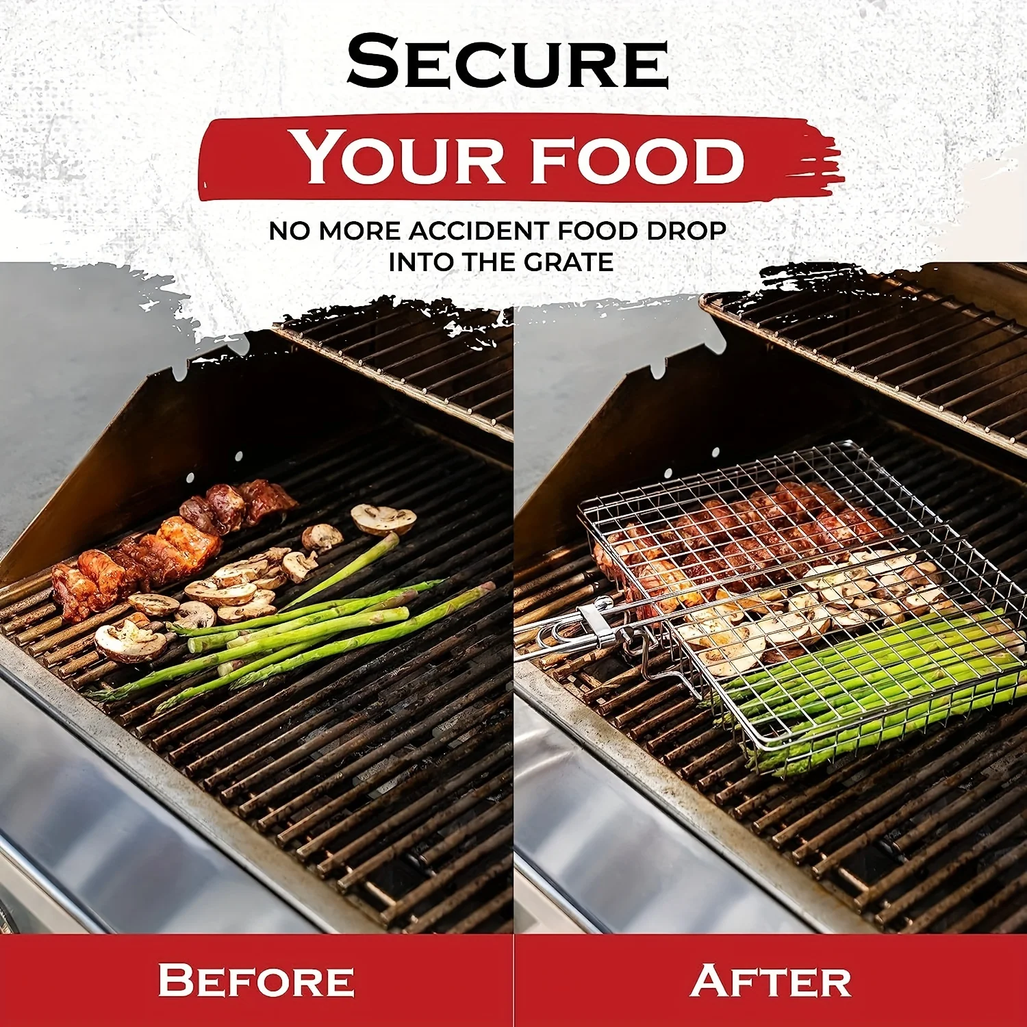 Stainless Steel Foldable And Thickened Barbecue Net Rack With Large Capacity For Grilling Chicken BBQ Grilling Basket WithHandle thumbnail 6