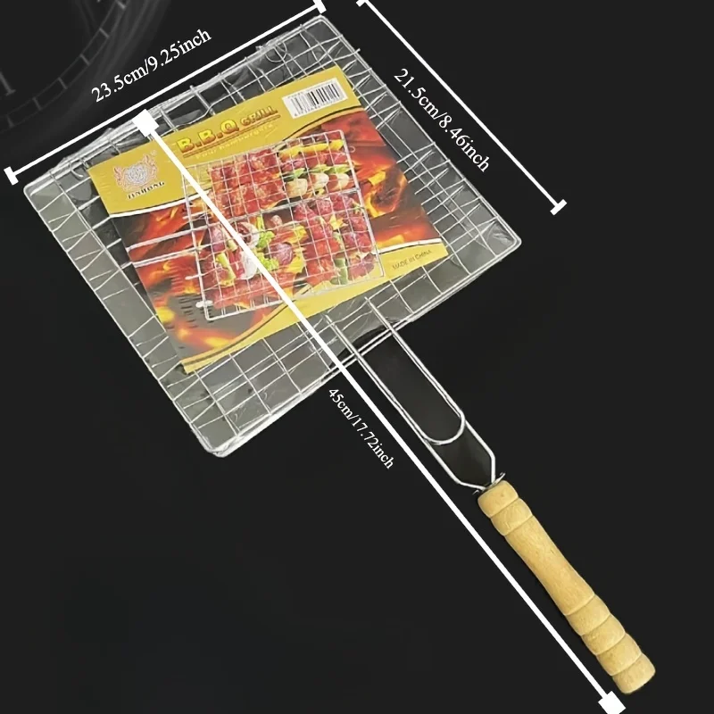 Stainless Steel Foldable And Thickened Barbecue Net Rack With Large Capacity For Grilling Chicken BBQ Grilling Basket WithHandle thumbnail 3