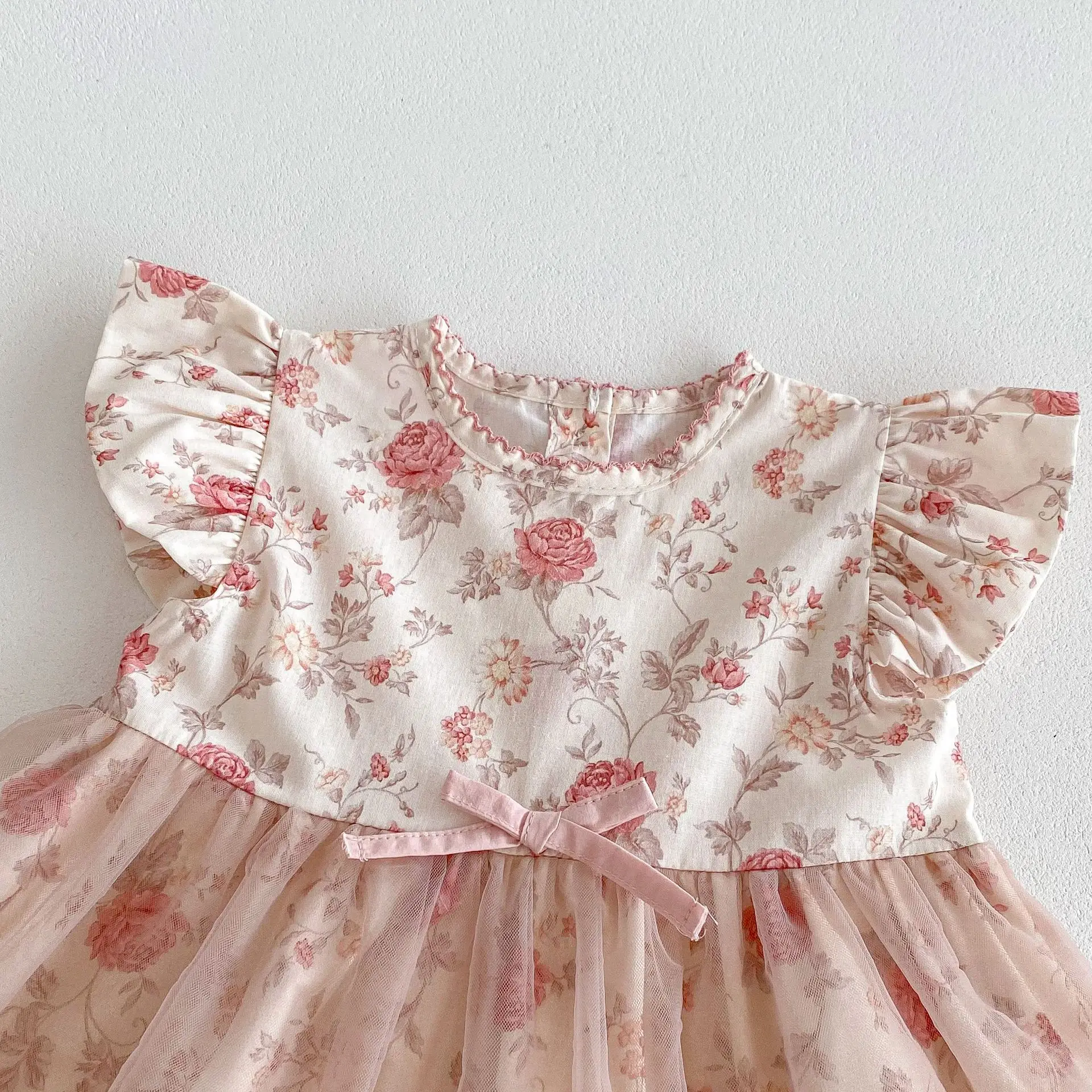 2psc Summer Newborn Infant Baby Girls Floral T-Shirt + Shorts Muslin Bow Netting Dresses Sister Dress Kids Fashion Baby Clothing thumbnail 4