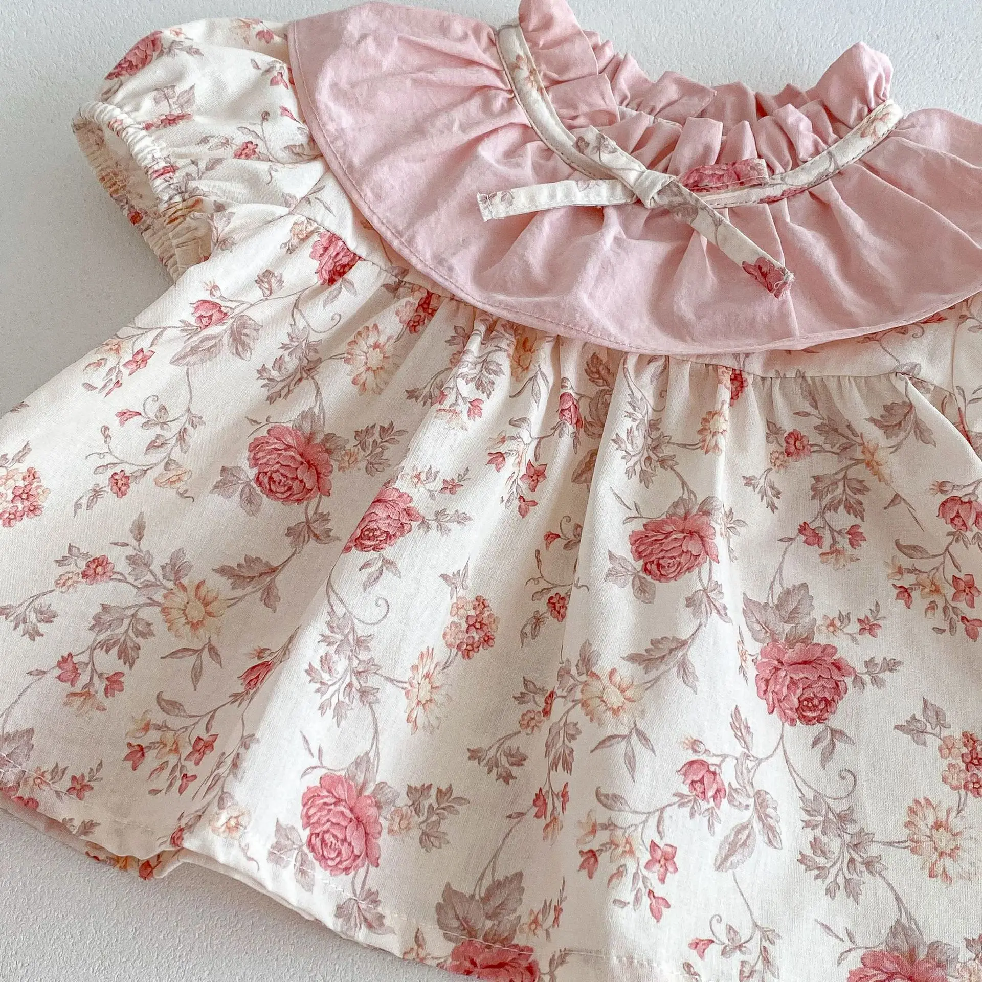 2psc Summer Newborn Infant Baby Girls Floral T-Shirt + Shorts Muslin Bow Netting Dresses Sister Dress Kids Fashion Baby Clothing thumbnail 6