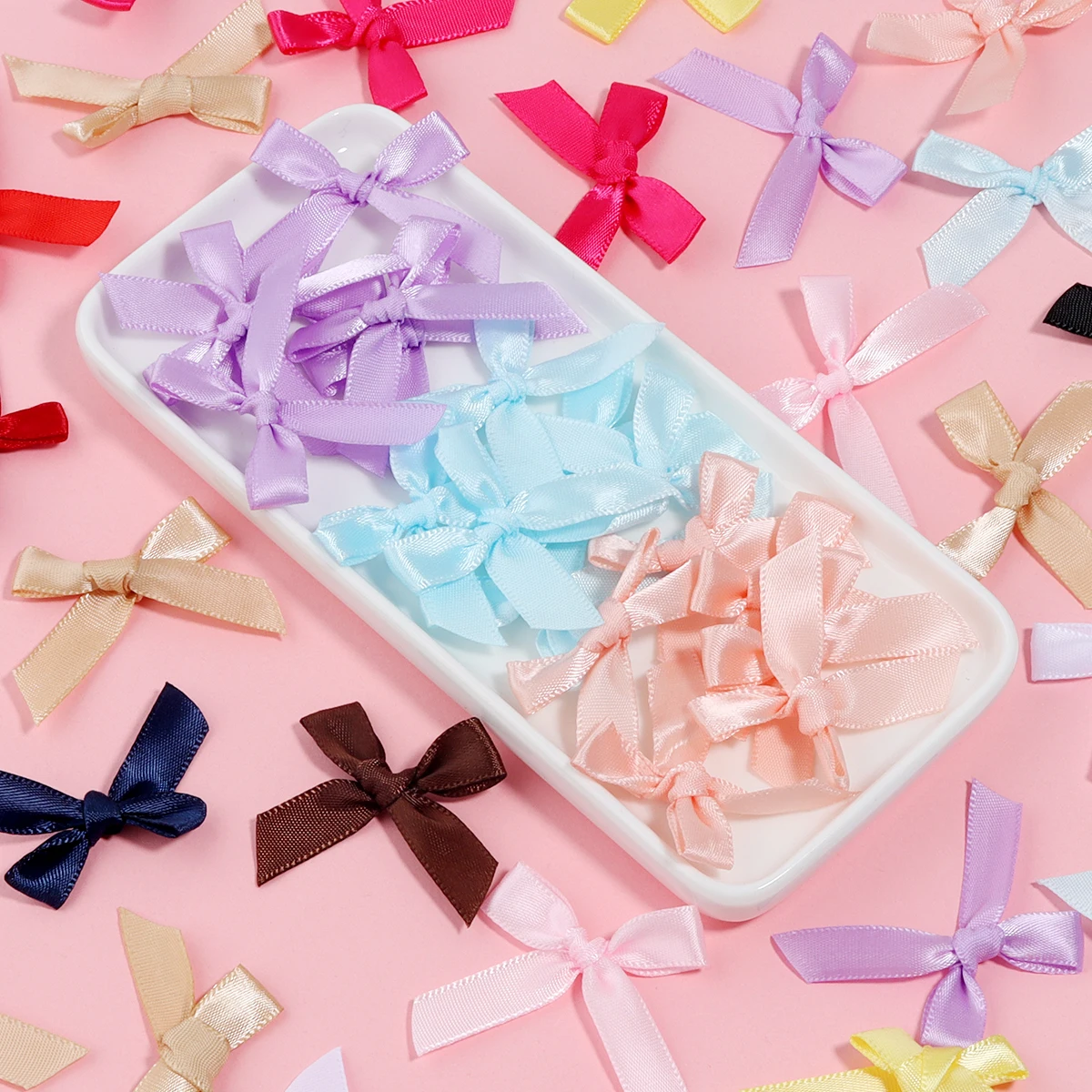 50Pcs/Lot 3.5*4cm Colourful Ribbon Bows Polyester Handmade Satin Bow DIY Sewing Crafts Decoration Gift Bouquets Party Decoration thumbnail 5