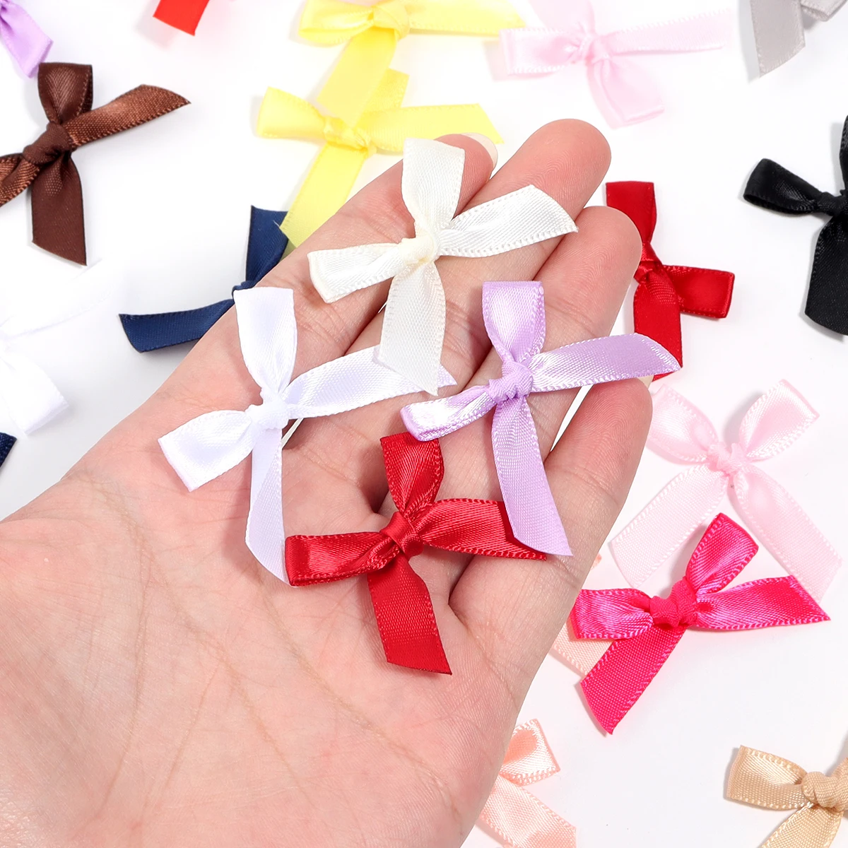 50Pcs/Lot 3.5*4cm Colourful Ribbon Bows Polyester Handmade Satin Bow DIY Sewing Crafts Decoration Gift Bouquets Party Decoration thumbnail 6