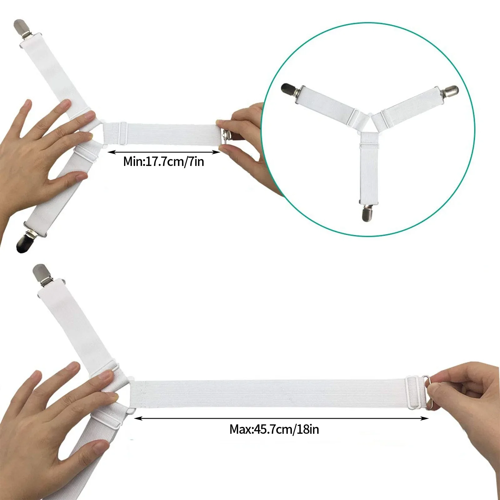 4 PCS Bed Sheet Holder Straps, Elastic Mattress Corner Clips 3 Way Fitted Bed Sheet Fastener Suspenders Grippers sheets  bedding thumbnail 5