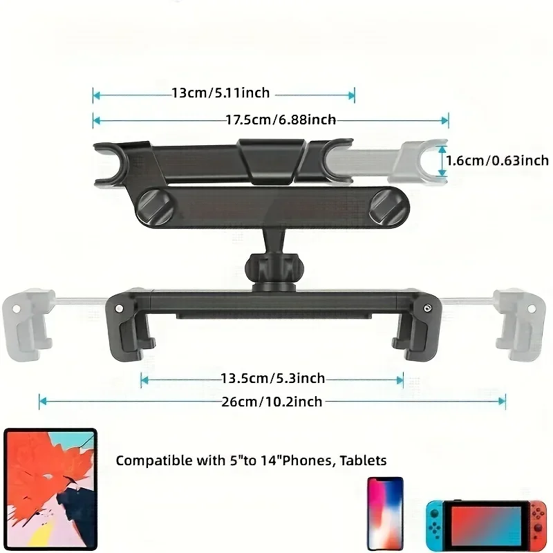 Telescopic Car Rear Pillow Phone Holder Tablet Rotating Holder Car Back Seat Stand Headrest Bracket Universal Holder Accessories thumbnail 6