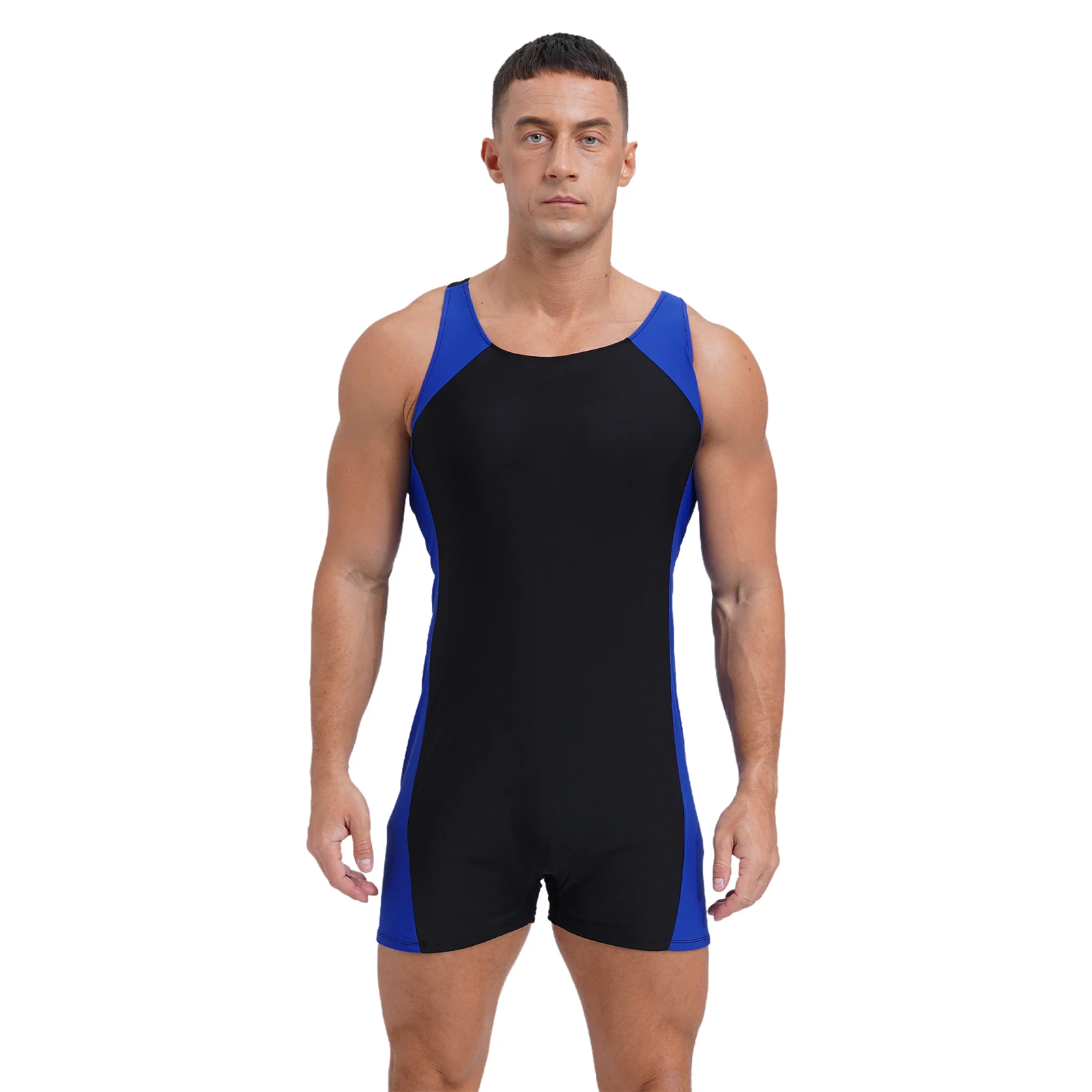 Mens One Piece Swimsuit Sleeveless Straps Cross Rash Guard Bathing Suits Tank Leotard Short Jumpsuit Surfing Swimming Costumes thumbnail 2