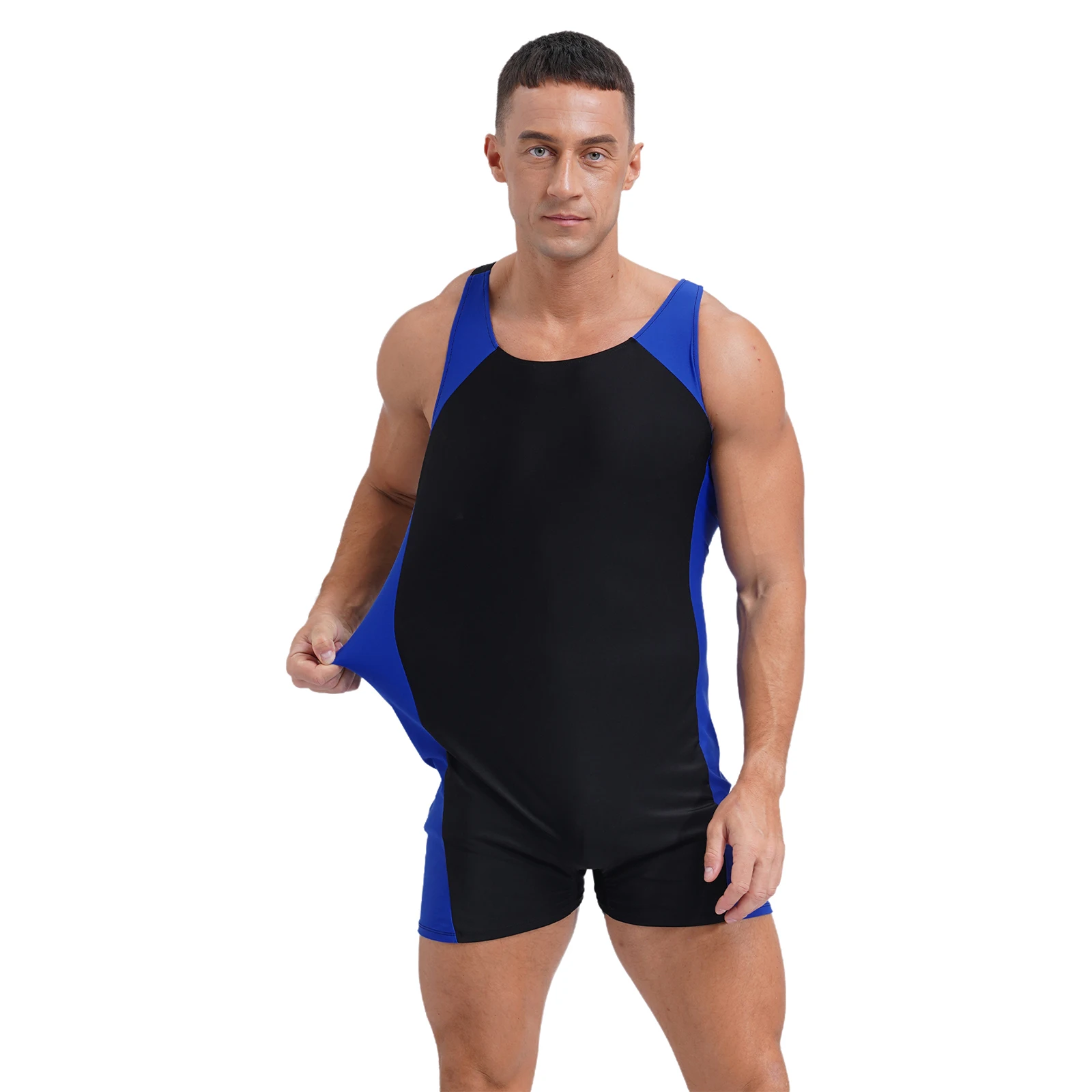 Mens One Piece Swimsuit Sleeveless Straps Cross Rash Guard Bathing Suits Tank Leotard Short Jumpsuit Surfing Swimming Costumes thumbnail 3