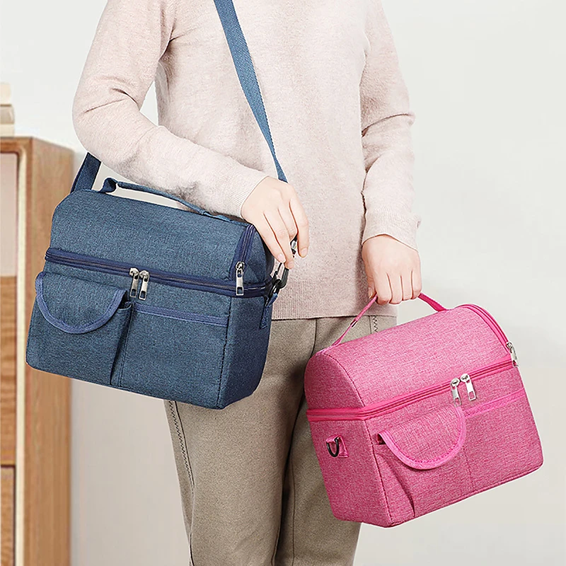 Large Insulated Lunch Box Leak-proof Cooler Bag Dual Compartment Lunch Tote For Camping Men Women Cans Wine Bag Cooler Box thumbnail 2