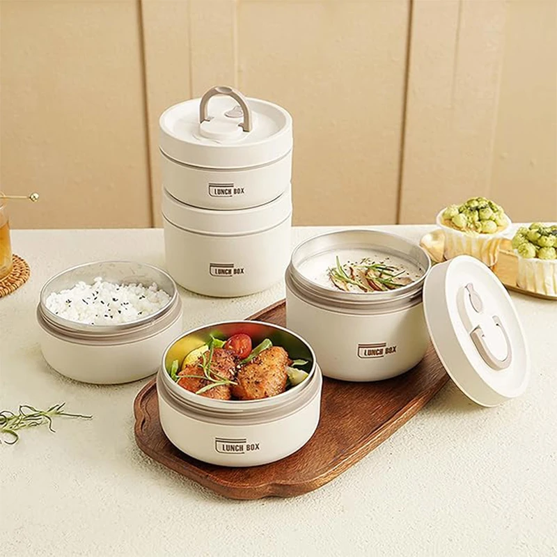 Portable Insulated Food Lunch Container Set with Thermal Lunch Box 3 Separate Stackable Lunch Container for Adult Kids thumbnail 2