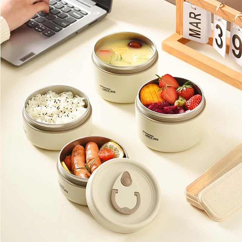 Portable Insulated Food Lunch Container Set with Thermal Lunch Box 3 Separate Stackable Lunch Container for Adult Kids thumbnail 6