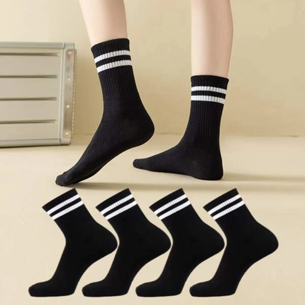4/10 Pairs Versatile Women Socks Simplicity Parallel Bar Pattern Fashion Breathable Autumn High Quality Women's Mid Length Socks thumbnail 4