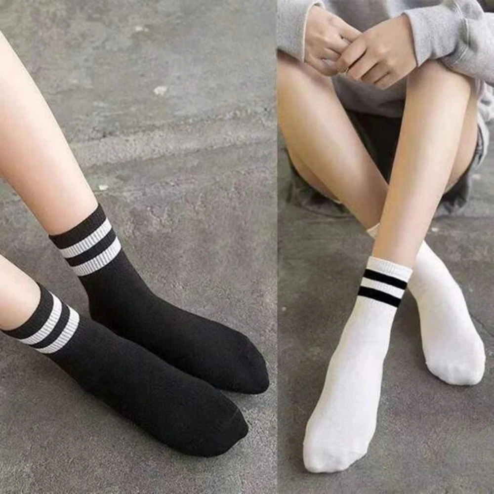 4/10 Pairs Versatile Women Socks Simplicity Parallel Bar Pattern Fashion Breathable Autumn High Quality Women's Mid Length Socks thumbnail 5