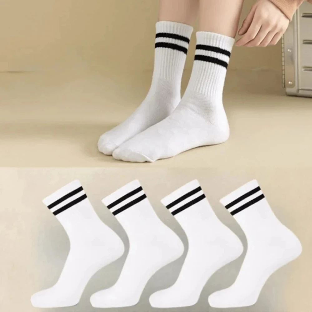 4/10 Pairs Versatile Women Socks Simplicity Parallel Bar Pattern Fashion Breathable Autumn High Quality Women's Mid Length Socks thumbnail 2