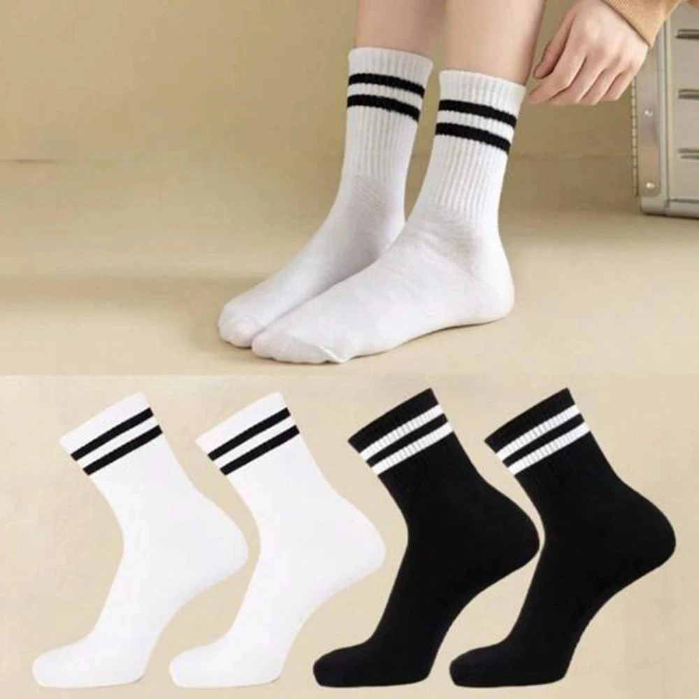 4/10 Pairs Versatile Women Socks Simplicity Parallel Bar Pattern Fashion Breathable Autumn High Quality Women's Mid Length Socks thumbnail 3