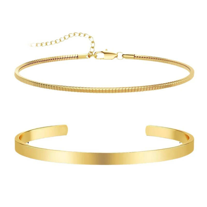Stackable Bracelets for Men, 925 Sterling Silver/14K Gold Plated Bracelet Sets Dainty Cuff Bangle Box Cuban Link Bracelets thumbnail 6