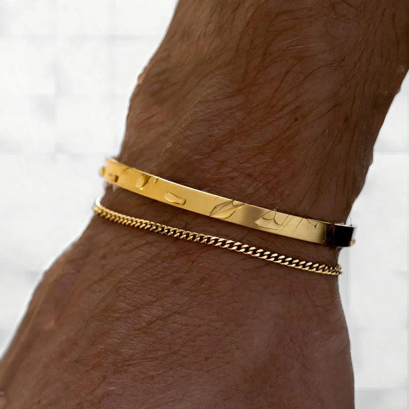 Stackable Bracelets for Men, 925 Sterling Silver/14K Gold Plated Bracelet Sets Dainty Cuff Bangle Box Cuban Link Bracelets thumbnail 5