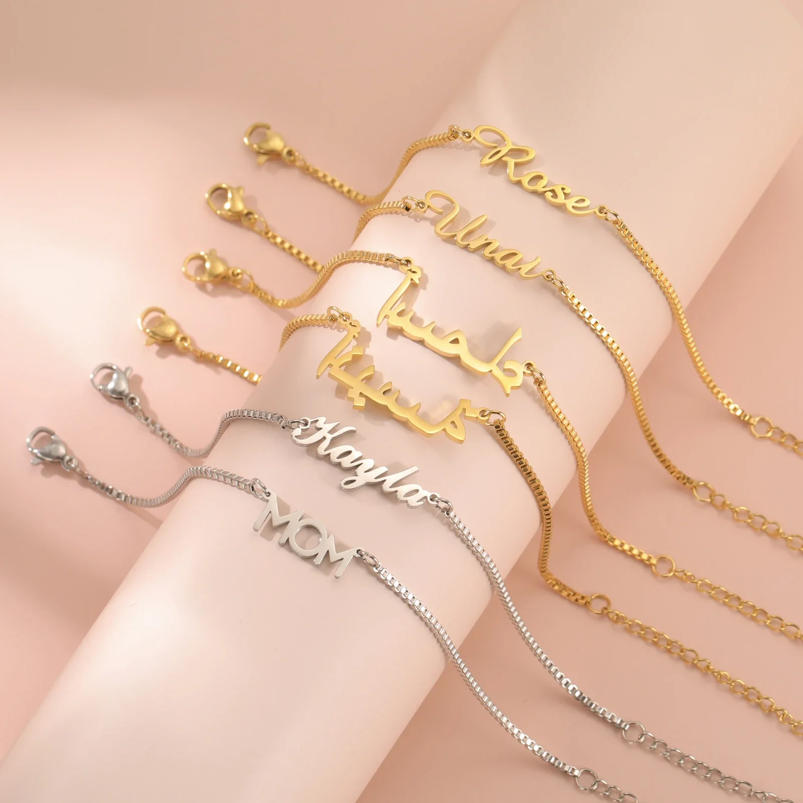 Women Girls Personalized Name Bracelet Stainless Steel Box Chain Letter Customized Charm Bracelets Unique Custom Jewelry Gift