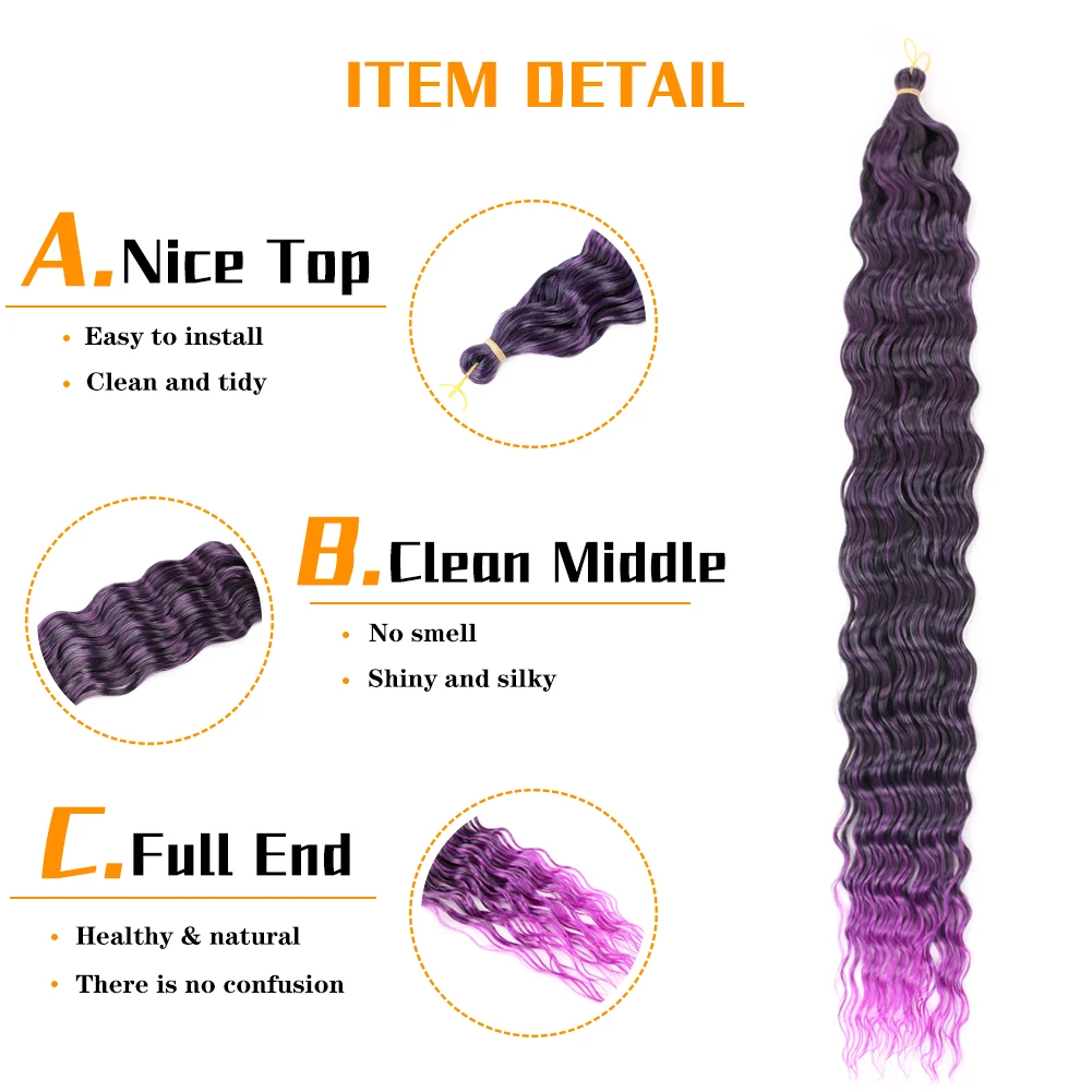 32 Inch Synthetic Pre Stretched Deep Wave Crochet Hair Yaki Ombre Braiding Hair High Temperature Fiber Extensions for Women thumbnail 5