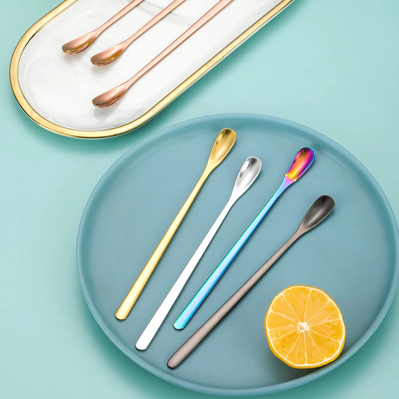 Stainless Steel Coffee Spoon Ice Cream Dessert Tea Stirring Spoon For Picnic Kitchen Accessories Bar Tools Long Handle Spoon thumbnail 2