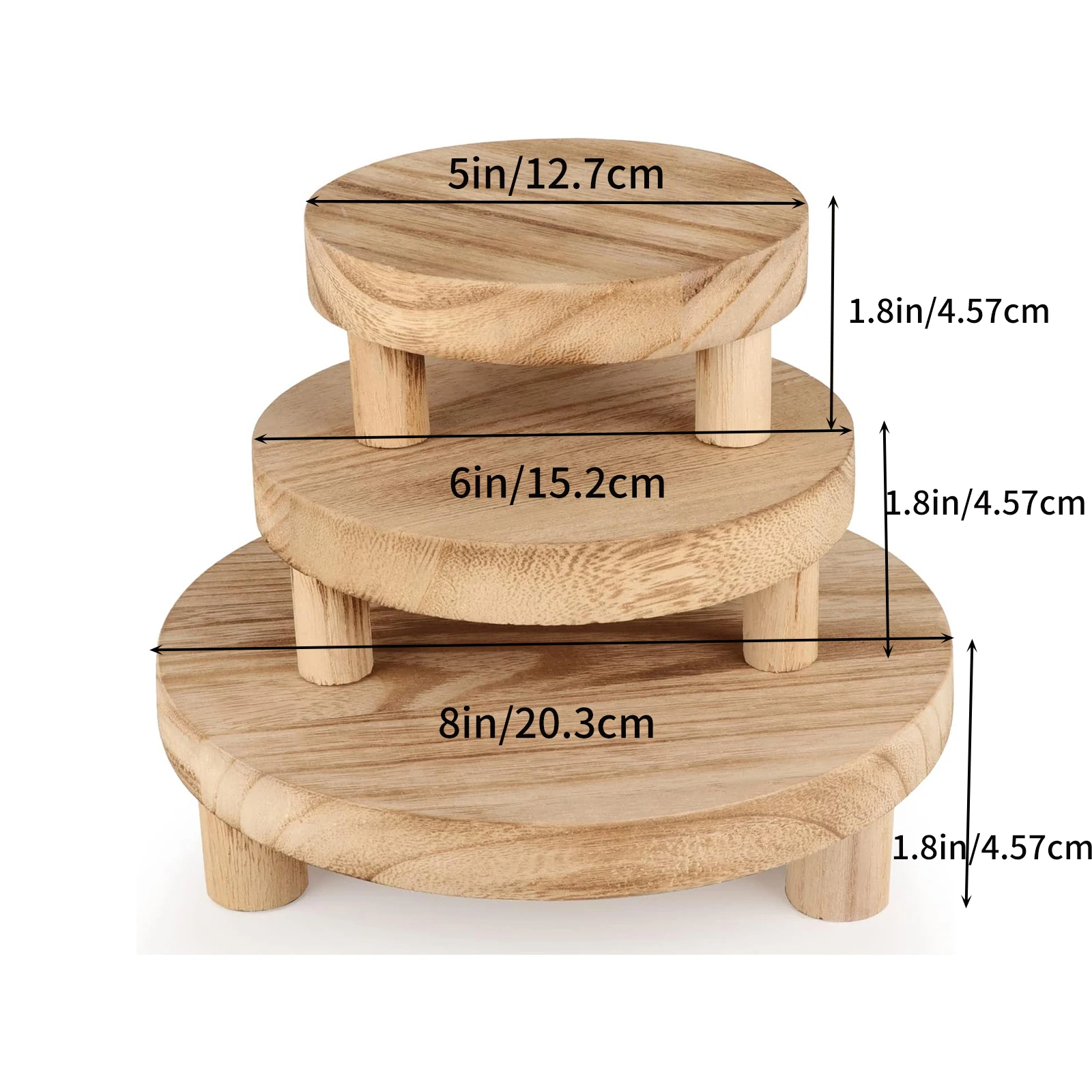 3 Pcs Wood Plant Stand Indoor Outdoor Wooden Stool Display Stand Round Riser Flower Pot Holder Small Planter Tray Decorative thumbnail 5