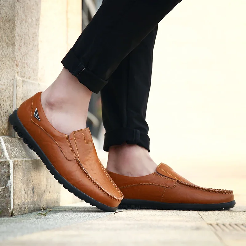 New Genuine Leather Men Casual Shoes Luxury Brand Mens Loafers Moccasins Breathable Slip on Black Driving Shoes Big Size 47 thumbnail 2