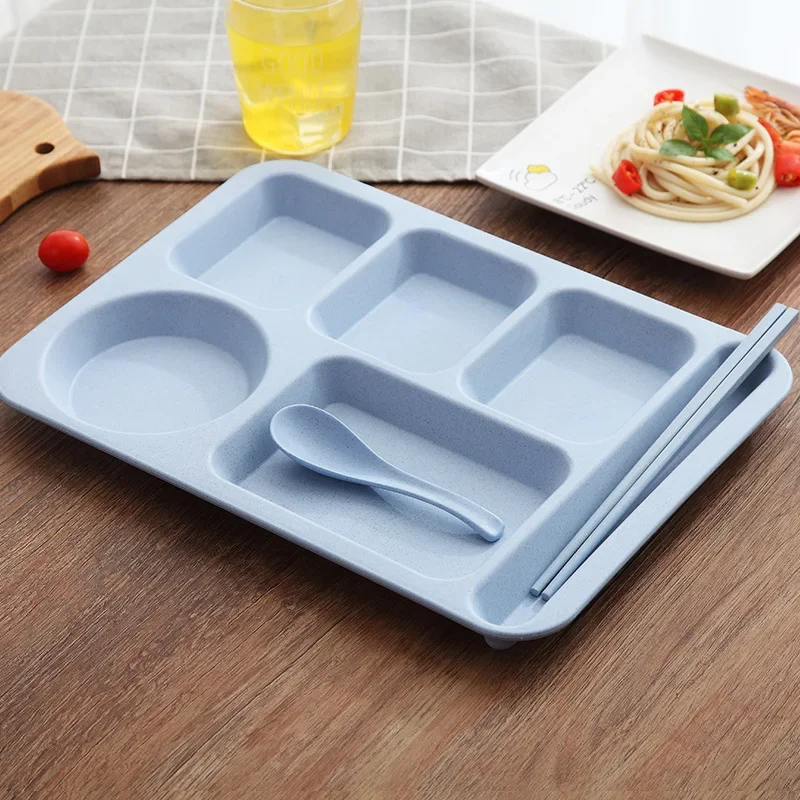 1Set Student Meal Plate Fast Food Bowls Anti-fall Household Meal Plate Separation Plate Bowl Cup Set Dinner Set Service Assiette thumbnail 2