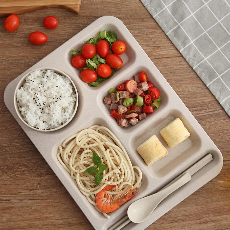 1Set Student Meal Plate Fast Food Bowls Anti-fall Household Meal Plate Separation Plate Bowl Cup Set Dinner Set Service Assiette thumbnail 4