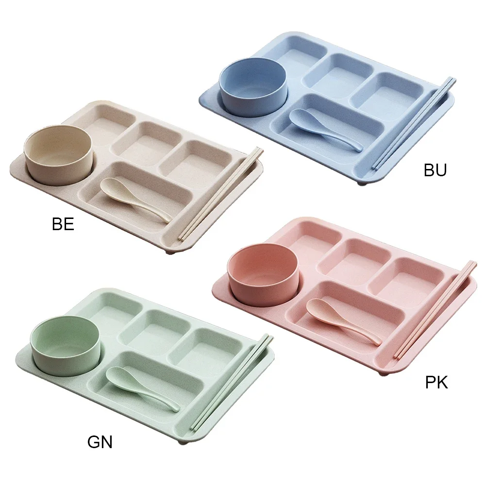 1Set Student Meal Plate Fast Food Bowls Anti-fall Household Meal Plate Separation Plate Bowl Cup Set Dinner Set Service Assiette thumbnail 6
