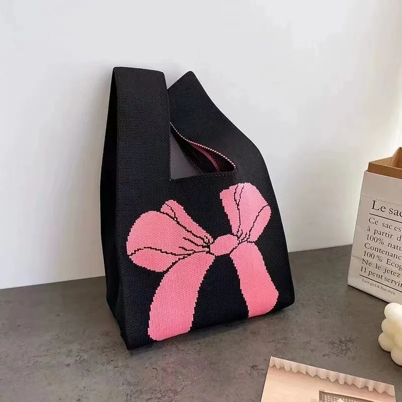 Women'S Knot Wrist Bag Handmade Knitted Bag Portable Mini Striped Tote Bucket Phone Bags Large Capacity Autumn Winter Handbags thumbnail 3